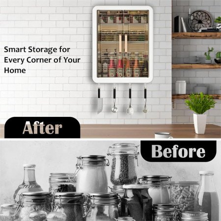 Bathroom Organiser Without Drill Plastic Wall Mounted Storage Cabinet for Kitchen and Bathroom Organizer with Magic Stickers
