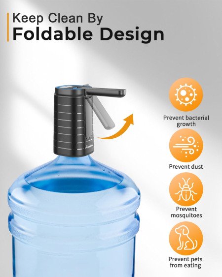 Aluan Automatic Water Can Dispenser Pump for 20 Litre Bottle-Big Battery Portable C Type USB Rechargeable Water Pump Dispenser
