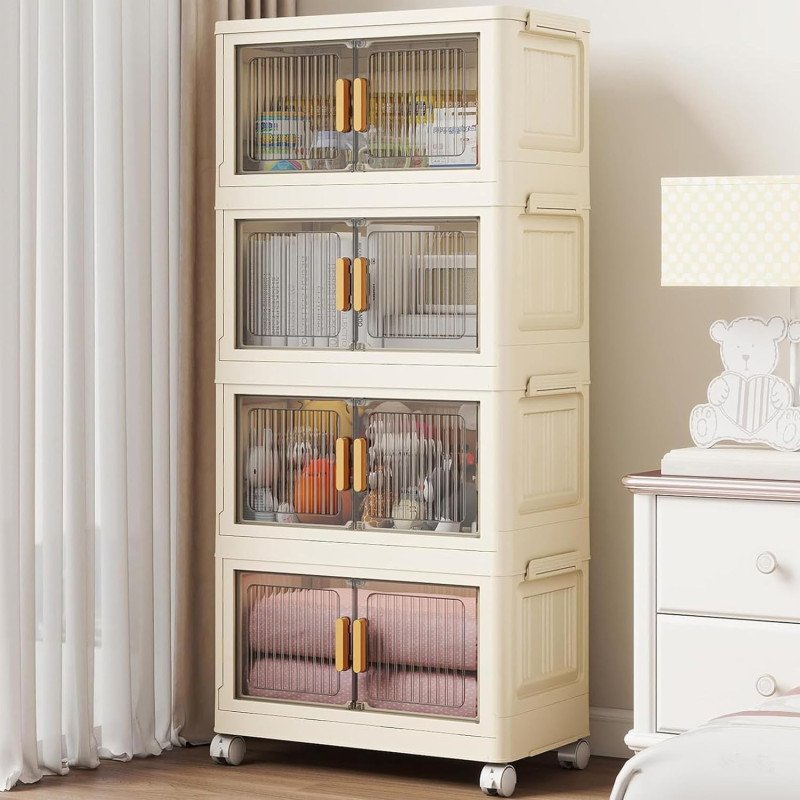 𝟒 𝐏𝐀𝐂𝐊 Foldable Plastic Rack for Storage/Kitchen Cupboard/Versatile and Sturdy Wardrobe for Clothes/Multipurpose Storage