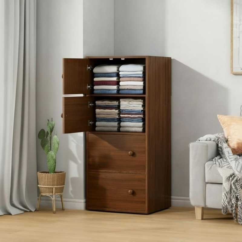 4 Door Premium Wooden Multi-Door Wardrobe Cabinet with Shelves | Space Saving Clothes Organizer Almirah for Bedroom, Living Room