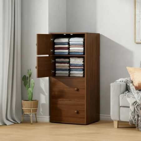 4 Door Premium Wooden Multi-Door Wardrobe Cabinet with Shelves | Space Saving Clothes Organizer Almirah for Bedroom, Living Room