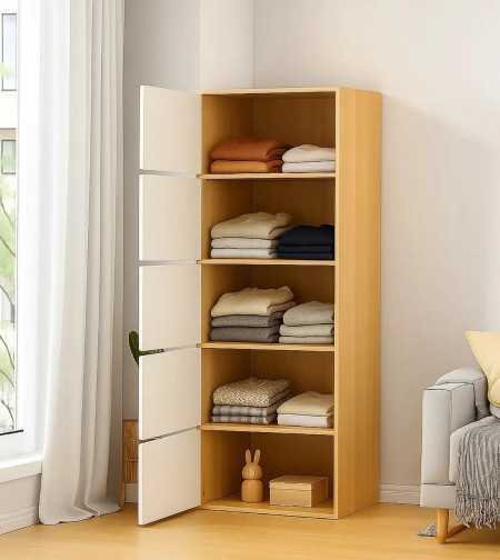 4 Door Premium Wooden Multi-Door Wardrobe Cabinet with Shelves | Space Saving Clothes Organizer Almirah for Bedroom, Living Room