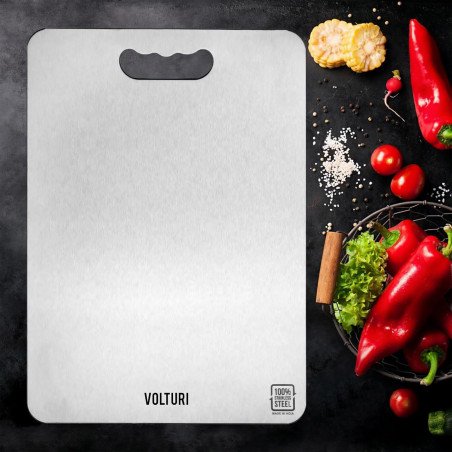 VOLTURI Stainless Steel Chopping Board (32 x 21.5 CM), Vegetable Cutting Board, Premium SUS304 Vegetable and Fruit Cutter Pad,