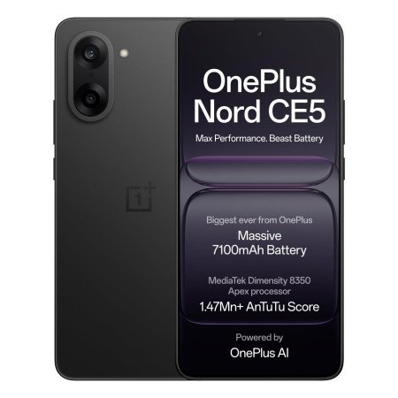 OnePlus Nord CE5 | Massive 7100mAh Battery | MediaTek Dimensity 8350 Apex | Powered by OnePlus AI | 8GB + 256GB | Black Infinity