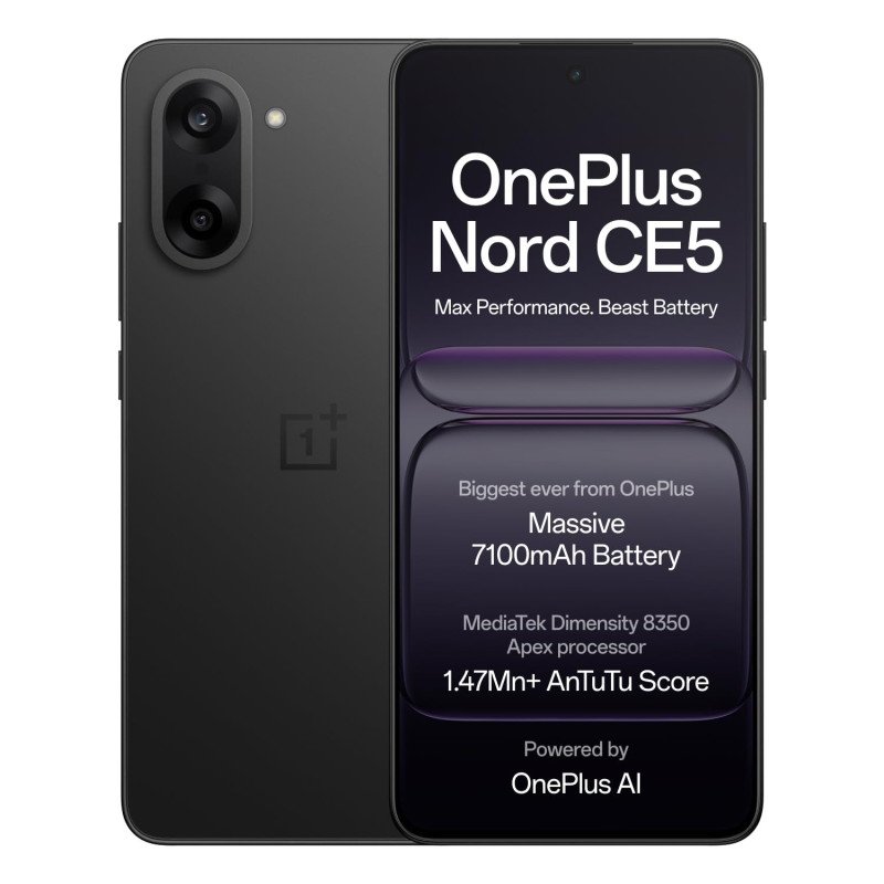 OnePlus Nord CE5 | Massive 7100mAh Battery | MediaTek Dimensity 8350 Apex | Powered by OnePlus AI | 8GB + 256GB | Black Infinity