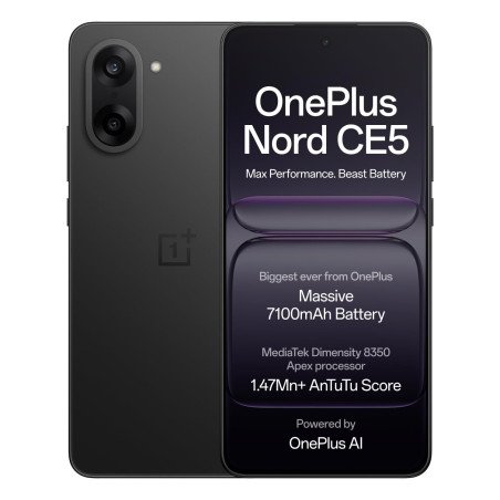 OnePlus Nord CE5 | Massive 7100mAh Battery | MediaTek Dimensity 8350 Apex | Powered by OnePlus AI | 8GB + 256GB | Black Infinity