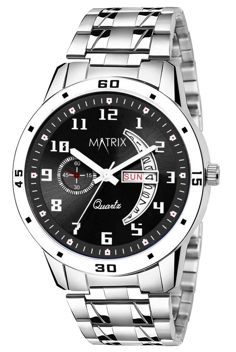 Matrix Blue, Black & Silver Dial, Day & Date Functioning, Stainless Steel Strap Analog Watch for Men & Women Matrix Blue, Black & Silver Dial, Day & Date Functioning, Stainless Steel Strap Analog Watch for Men & Women