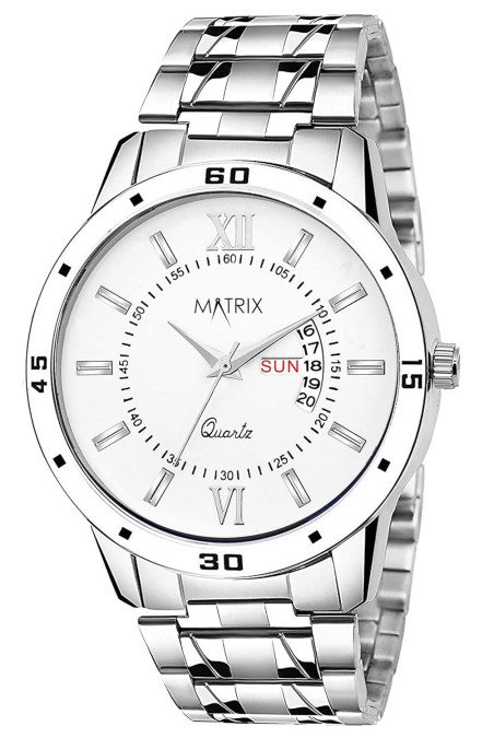 Matrix Antique Day & Date Leather Strap Analog Silicone Watch For Men & Boys - Black