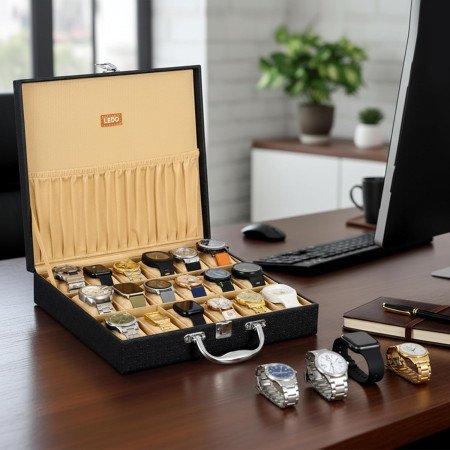 LEDO Men's and Women's Watch Box Holder Organizer Case In 12 Slots of watches In PU Leather with Royal Black color