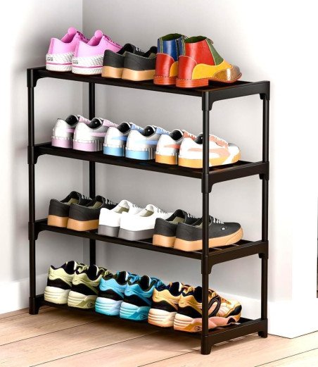 Shoes Rack 4 Tier Shoe Rack with Shelf, Folding ShoeRack for Bedroom, Living Room, Entryway, White, ShoeRack, Footwear Stand for