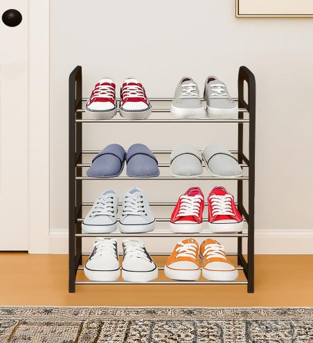 4 Tier Plastic Shoe Rack for Home | Sturdy Steel Pipe Shoe Stand Shelves Portable Shoe Rack Space Saving Shoe Organizer for