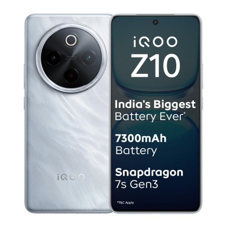 iQOO Z10 5G (Glacier Silver, 8GB RAM, 128GB Stroage) | India's Biggest Ever 7300 mAh Battery | Snapdragon 7s Gen 3 Processor |