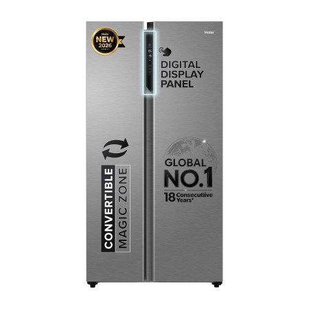 Haier 596 L 3 Star Frost Free Expert Inverter 2-Door Side by Side Refrigerator (HES-690SS, Shiny Silver, Magic Convertible, Deo