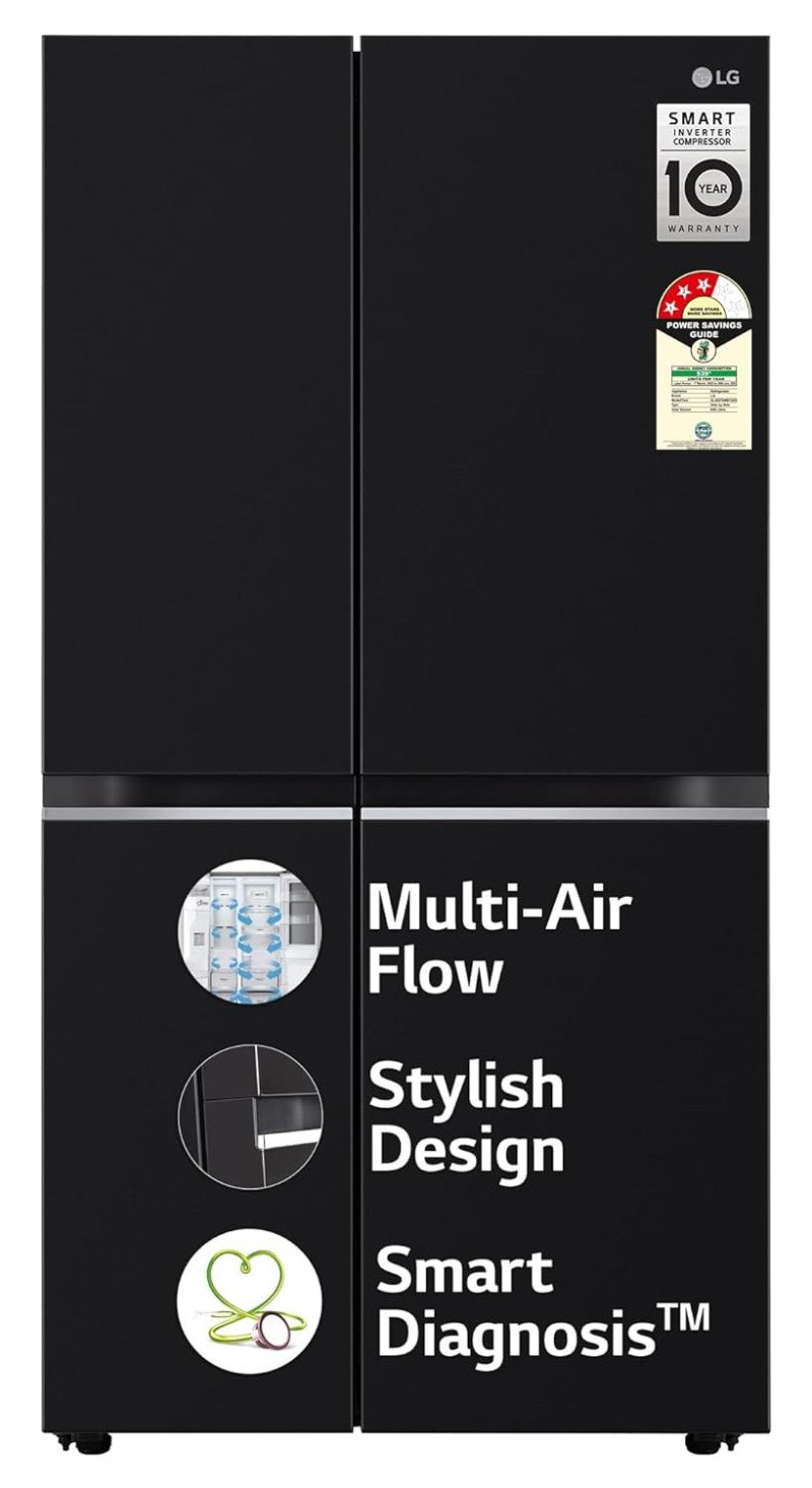LG 655 L, 3 Star, Frost Free Smart Inverter Double Door Side by Side Refrigerator (GL-B257HWBY, Western Black, Express Freezing