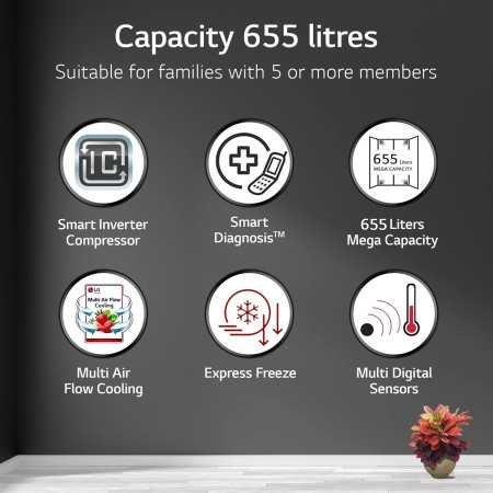 LG 655 L, 3 Star, Frost Free Smart Inverter Double Door Side by Side Refrigerator (GL-B257HWBY, Western Black, Express Freezing