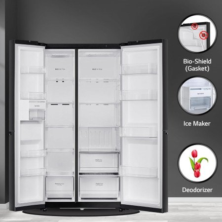 LG 655 L, 3 Star, Frost Free Smart Inverter Double Door Side by Side Refrigerator (GL-B257HWBY, Western Black, Express Freezing
