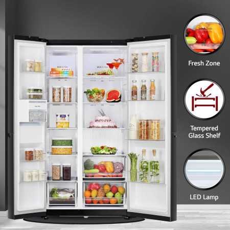 LG 655 L, 3 Star, Frost Free Smart Inverter Double Door Side by Side Refrigerator (GL-B257HWBY, Western Black, Express Freezing