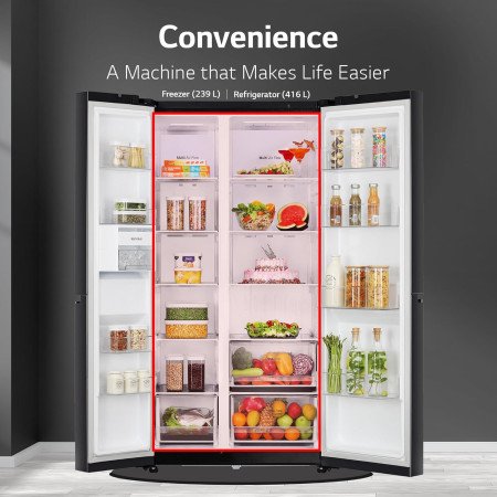 LG 655 L, 3 Star, Frost Free Smart Inverter Double Door Side by Side Refrigerator (GL-B257HWBY, Western Black, Express Freezing