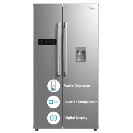 Midea 560 L Side by Side Refrigerator, Inverter Compressor, Multi Air Flow Cooling, Water Dispenser (Frost Free, Energy