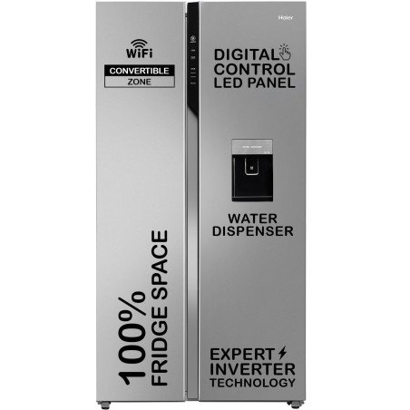 Haier 596 L 3 Star Frost Free Expert Inverter Smart Sense AI enabled 2-Door Side by Side Refrigerator (HRS-682SWDU1, Shiny