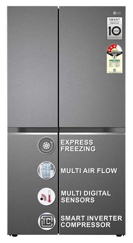 LG 655 L, 3 Star, Frost-Free Smart Inverter Double Door Side-By-Side Refrigerator (GL-B257HDSY, Dazzle Steel, Smart Diagnosis,