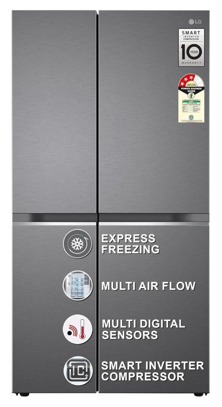LG 655 L, 3 Star, Frost-Free Smart Inverter Double Door Side-By-Side Refrigerator (GL-B257HDSY, Dazzle Steel, Smart Diagnosis,