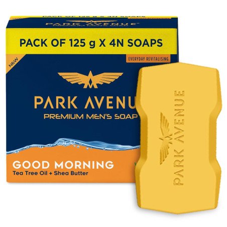 Park Avenue Premium Mens Soaps for Bath Good Morning | 125g (Pack of 4) | Enriched with Tea Tree Oil & Shea Butter | Grade 1