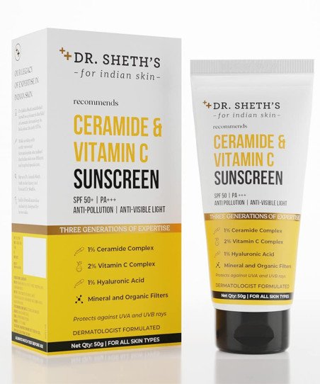 Dr. Sheth's Women & Men Ceramide & Vitamin C Sunscreen For All Skin Types Spf 50+ Pa+++|For Deep