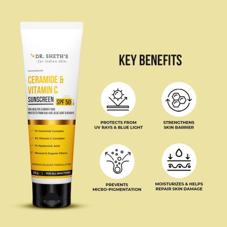Dr. Sheth's Women & Men Ceramide & Vitamin C Sunscreen For All Skin Types Spf 50+ Pa+++|For Deep Dr. Sheth's Women & Men Ceramide & Vitamin C Sunscreen For All Skin Types Spf 50+ Pa+++|For Deep