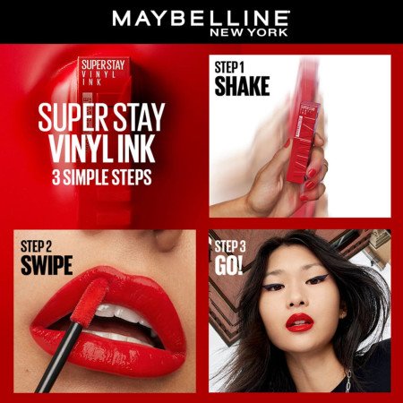 Maybelline Liquid Lipstick, High Shine Gloss, Lasts for 16 HRs, Enriched With Vitamin E & Aloe, SuperStay Vinyl Ink, Lippy,
