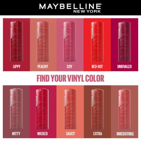 Maybelline Liquid Lipstick, High Shine Gloss, Lasts for 16 HRs, Enriched With Vitamin E & Aloe, SuperStay Vinyl Ink, Lippy,