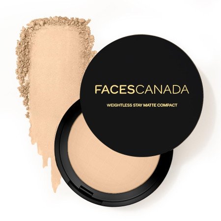 FACES CANADA Weightless Stay Matte Finish Compact Powder - Natural, 9 g | Non Oily Matte Look | Evens Out Complexion | Hides