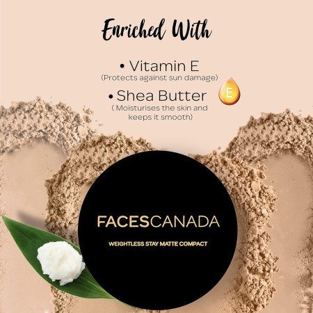FACES CANADA Weightless Stay Matte Finish Compact Powder - Natural, 9 g | Non Oily Matte Look | Evens Out Complexion | Hides FACES CANADA Weightless Stay Matte Finish Compact Powder - Natural, 9 g | Non Oily Matte Look | Evens Out Complexion | Hides