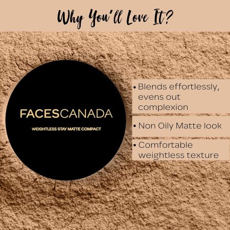 FACES CANADA Weightless Stay Matte Finish Compact Powder - Natural, 9 g | Non Oily Matte Look | Evens Out Complexion | Hides FACES CANADA Weightless Stay Matte Finish Compact Powder - Natural, 9 g | Non Oily Matte Look | Evens Out Complexion | Hides