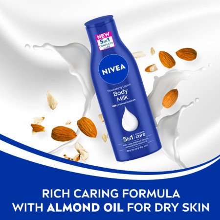 NIVEA Nourishing Body Milk 600ml Body Lotion | 48 H Moisturization | With 2X Almond Oil | Smooth and Healthy Looking Skin |For