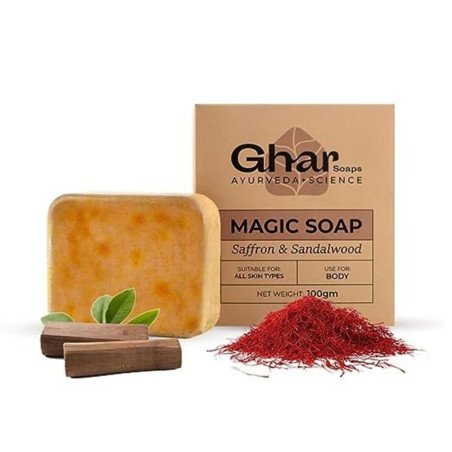 Ghar Soaps Sandalwood & Saffron Magic Soaps For Bath (100 Gms Pack Of 1) | Paraben Free | Chandan & Kesar Bath Soap | Handmade