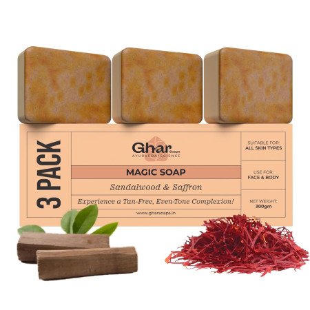 Ghar Soaps Sandalwood & Saffron Magic Soaps For Bath (100 Gms Pack Of 1) | Paraben Free | Chandan & Kesar Bath Soap | Handmade