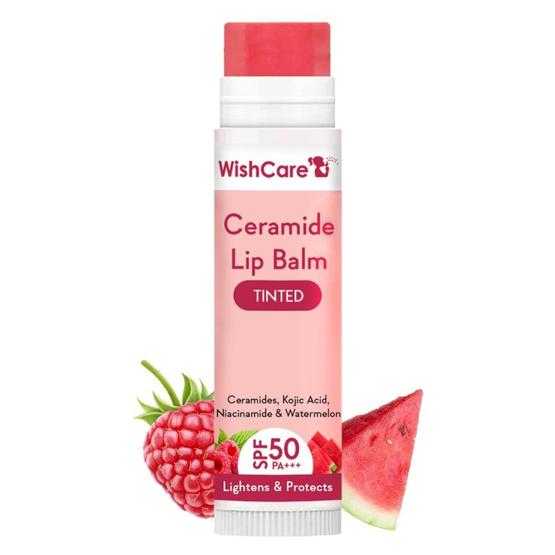 WishCare Tinted Ceramide Lip Balm with SPF50 PA+++ - Kojic Acid & Niacinamide - For Lip Lightening & Protection 5gm