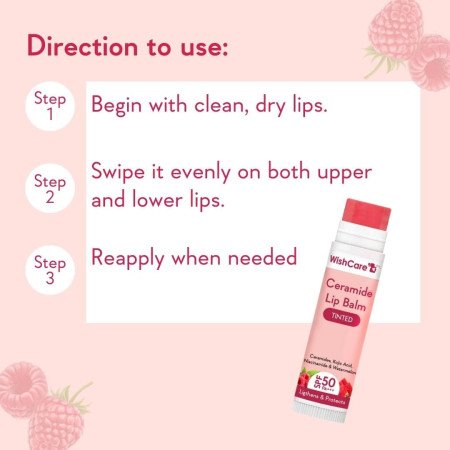 WishCare Tinted Ceramide Lip Balm with SPF50 PA+++ - Kojic Acid & Niacinamide - For Lip Lightening & Protection 5gm