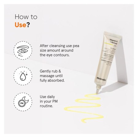 Minimalist Vitamin K + Retinal 01% Under Eye Cream | Reduces Dark Circles, Wrinkles & Fine Lines | With Caffeine for Puffiness |