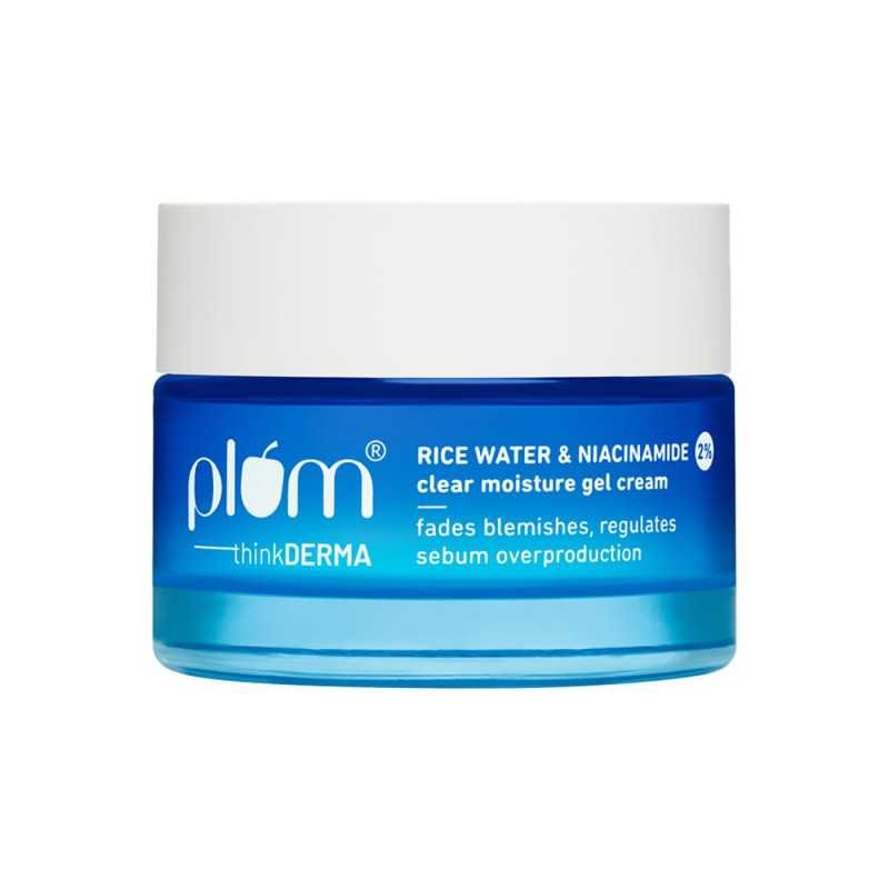Plum 2% Niacinamide & Rice Water Super Light Gel Cream Moisturizer for Face | Oil-Free Hydration | Brightens, Fades Blemishes |
