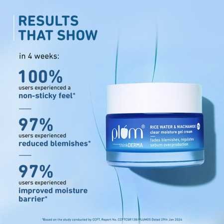 Plum 2% Niacinamide & Rice Water Super Light Gel Cream Moisturizer for Face | Oil-Free Hydration | Brightens, Fades Blemishes |