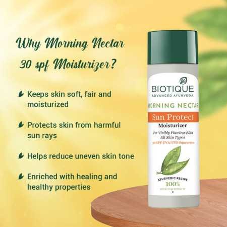 Biotique Morning Nectar Sun Protect Moisturizer SPF 30 UVA/UVB Sunscreen| Contains Wild Turmeric, Neem Leaves, & Morning Nectar Biotique Morning Nectar Sun Protect Moisturizer SPF 30 UVA/UVB Sunscreen| Contains Wild Turmeric, Neem Leaves, & Morning Nectar