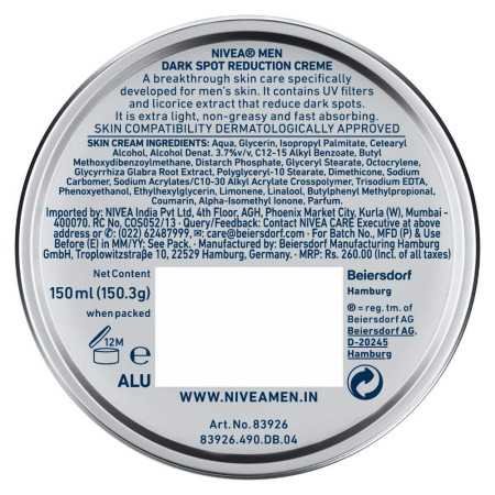 Nivea Men Creme, Dark Spot Reduction, Non Greasy Moisturizer, Cream With Uv Protect, 150 ml Nivea Men Creme, Dark Spot Reduction, Non Greasy Moisturizer, Cream With Uv Protect, 150 ml