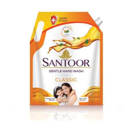 Santoor Classic Gentle Hand Wash 1500ml with Natural Goodness of Sandalwood & Tulsi| Rich Lathering Formula With Anti-Bacterial