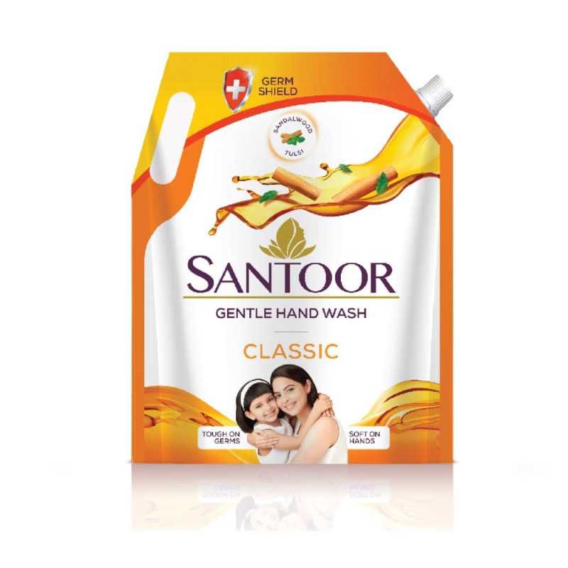 Santoor Classic Gentle Hand Wash 1500ml with Natural Goodness of Sandalwood & Tulsi| Rich Lathering Formula With Anti-Bacterial Santoor Classic Gentle Hand Wash 1500ml with Natural Goodness of Sandalwood & Tulsi| Rich Lathering Formula With Anti-Bacterial