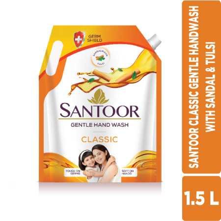 Santoor Classic Gentle Hand Wash 1500ml with Natural Goodness of Sandalwood & Tulsi| Rich Lathering Formula With Anti-Bacterial Santoor Classic Gentle Hand Wash 1500ml with Natural Goodness of Sandalwood & Tulsi| Rich Lathering Formula With Anti-Bacterial