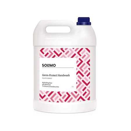 Amazon Brand - Solimo Handwash Liquid Refill Can, Refreshing Rose - 5 Litre | Antibacterial germ-protect | Advanced Disinfection