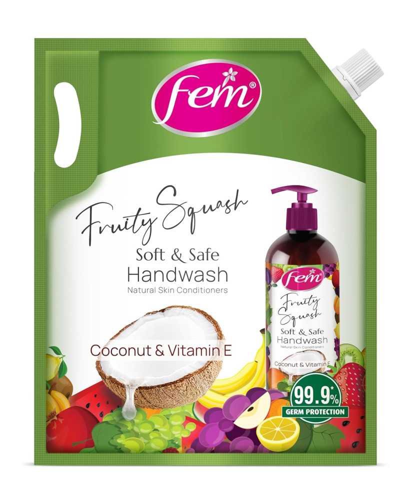 DABUR Fem Fruity Squash Soft & Safe Handwash - 1500Ml|Enriched With Goodness Of Coconut Milk & Vitamin E|Long Lasting Fragrance DABUR Fem Fruity Squash Soft & Safe Handwash - 1500Ml|Enriched With Goodness Of Coconut Milk & Vitamin E|Long Lasting Fragrance