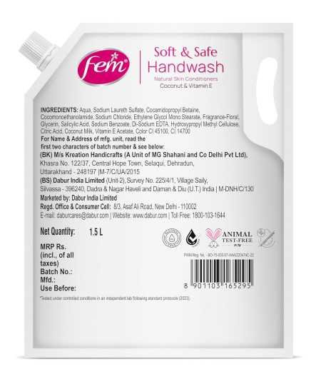 Fem Floral Bouquet Soft & Safe Handwash - 1500 ml | Enriched with Goodness of Coconut Milk & Vitamin E | Long Lasting Fragrance